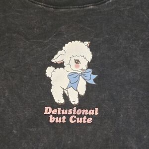 OG Babe Delusional But Cute Black Baby Tee Size L